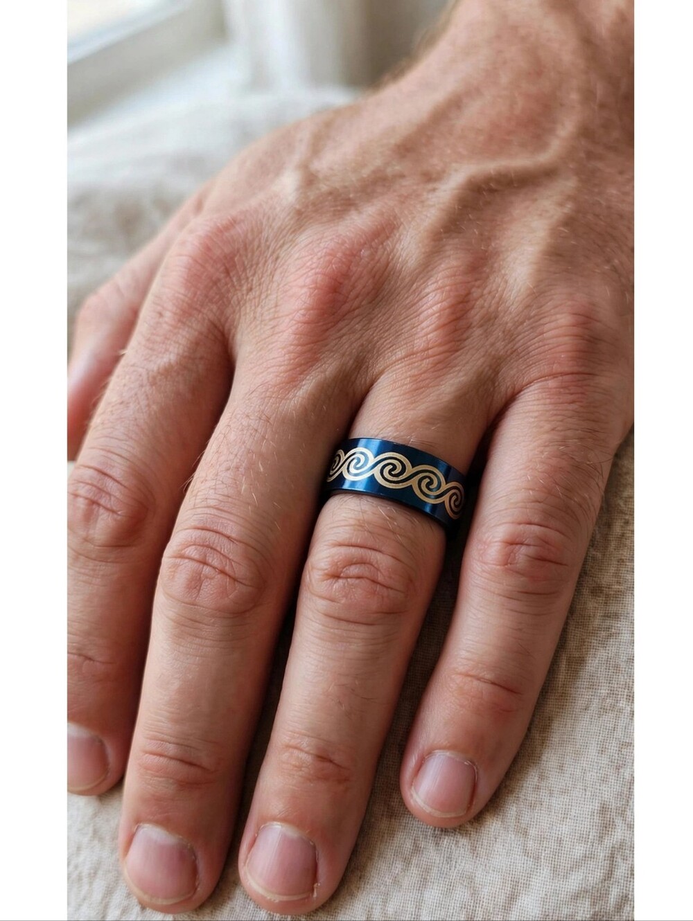 Source Unknown Blue and Gold Wave Men's Ring